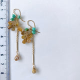 ルチルクォーツとソノランターコイズのシャンデリアピアス