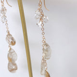 Golden rutilated quartz and herkimer quartz long earrings 