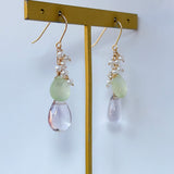 ピンクアメジストとプレナイト、淡水パールのブーケピアス