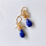 Lapis lazuli and golden rutilated quartz bouquet earrings