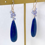 大きなラピスラズリとタンザナイトのブーケピアス