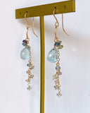 Large aquamarine and Ceylon sapphire long earrings