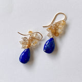 Lapis lazuli and golden rutilated quartz bouquet earrings