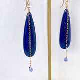 大きなラピスラズリと小さなタンザナイトのドロップピアス