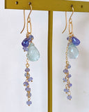 Large aquamarine and tanzanite long earrings