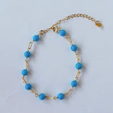 スリーピングビューティーターコイズの丸玉ステーションブレスレット