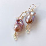 Oyster baroque pearl and opal earrings