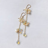 ラウンドカットオパールとアコヤベビーパールのロングピアス