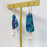 ローマングラスとアコヤパールのピアス