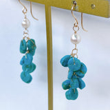 ソノランターコイズとアコヤベビーパールのしゃらしゃらピアス