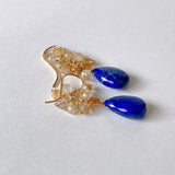 Lapis lazuli and golden rutilated quartz bouquet earrings