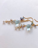 Large aquamarine and Ceylon sapphire long earrings