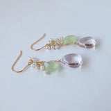 ピンクアメジストとプレナイト、淡水パールのブーケピアス