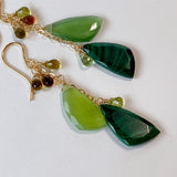 Green earrings with malachite, serpentine and petrol tourmaline