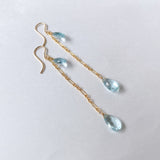 アクアマリンのダブルロングピアス