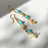 アコヤベビーパールとスリーピングビューティーターコイズ、ダイヤモンドの2連ピアス