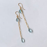 アクアマリンのダブルロングピアス