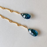 Concave London Blue Topaz Bar Chain Earrings 