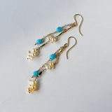 アコヤベビーパールとスリーピングビューティーターコイズ、ダイヤモンドの2連ピアス