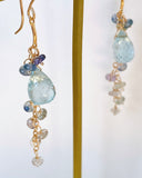 Large aquamarine and Ceylon sapphire long earrings