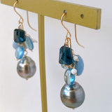 South sea pearl blue bouquet earrings 