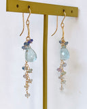 Large aquamarine and Ceylon sapphire long earrings