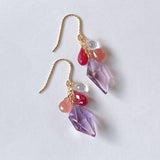 Peruvian rhodochrosite, lavender amethyst, ruby ​​and rainbow moonstone earrings 