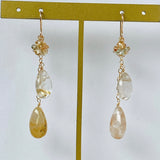 golden rutilated quartz and zircon earrings