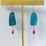 ローマングラスとルビーのピアス