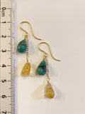 エメラルドとゴールデンルチルクォーツのピアス