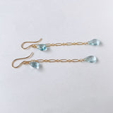 アクアマリンのダブルロングピアス