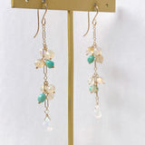 ラウンドカットオパールとソノランターコイズのロングピアス