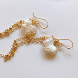 Butterfly pearl chain fringe earrings 