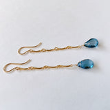 Concave London Blue Topaz Bar Chain Earrings 