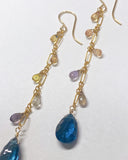 コンケーブカット ロンドンブルートパーズとサファイアのロングピアス