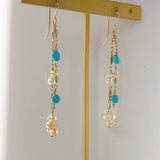 アコヤベビーパールとスリーピングビューティーターコイズ、ダイヤモンドの2連ピアス