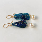 ローマングラスとアコヤパールのピアス