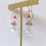 Grossular garnet, tourmaline and Herkimer quartz chandelier earrings 