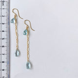 アクアマリンのダブルロングピアス