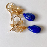 Lapis lazuli and golden rutilated quartz bouquet earrings