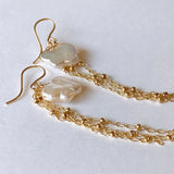 Butterfly pearl chain fringe earrings 