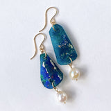 ローマングラスとアコヤパールのピアス