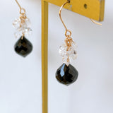 ブラックスピネルとダブルポイント水晶のブーケピアス