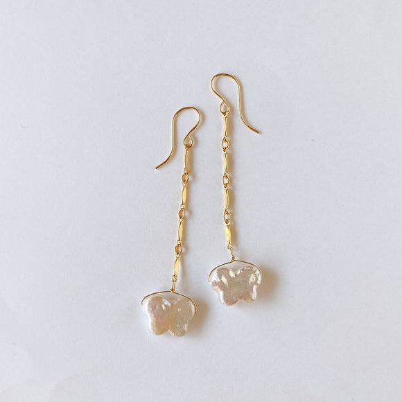 butterfly pearl bar chain earrings 