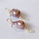 Oyster baroque pearl and opal earrings