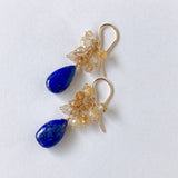 Lapis lazuli and golden rutilated quartz bouquet earrings