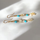 アコヤベビーパールとスリーピングビューティーターコイズ、ダイヤモンドの2連ピアス