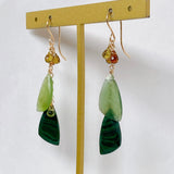 Green earrings with malachite, serpentine and petrol tourmaline