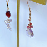 アメトリンとガーネットのアシンメトリーピアス