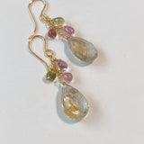 ゴールデンルチルクォーツとトルマリンのピアス